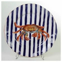 Zanatta - M/Dessert Dish W/Cobalt Blue Stripes & Crab 21cm