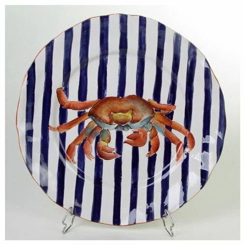 Zanatta - M/Dessert Dish W/Cobalt Blue Stripes & Crab 21cm 3 Zanatta - M/Dessert Dish W/Cobalt Blue Stripes & Crab 21cm