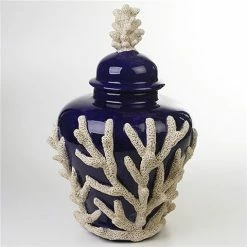 Zanatta - Potiche Cobalt Blue W/Coral Application 30x53cm