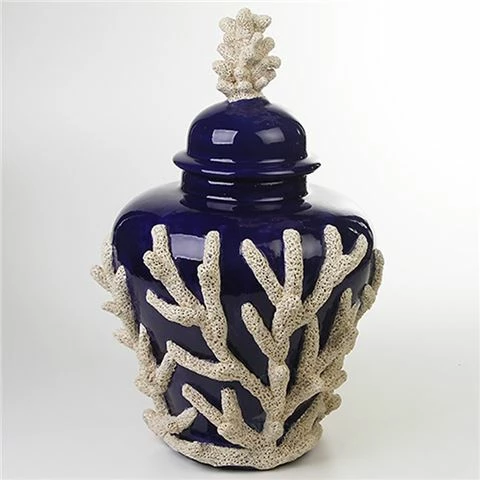 Zanatta - Potiche Cobalt Blue W/Coral Application 30x53cm 3 Zanatta - Potiche Cobalt Blue W/Coral Application 30x53cm