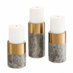 Vandenberg - Candle Holder Sierra Grey Marble Brass Set 3pce